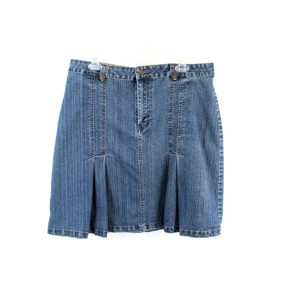 Bill Blass A-Line Midi Denim Skirt Womens 12 Blue Pleated Vintage 90s Retro